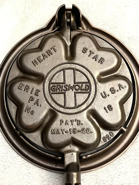 Vintage GRISWOLD #8 “Heart & Star” Waffle Iron 919 & 920 W/ 327 Base - RESTORED