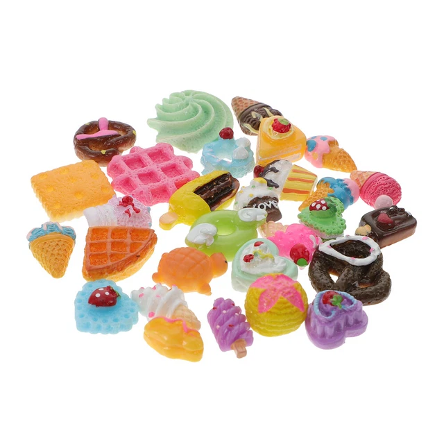 30 Pcs Resin Doughnut Charms Miniature Food Play Nail Tech Accessories Paper Cup