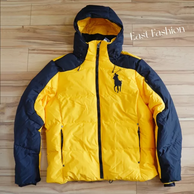 NWT Polo Ralph Lauren Big Pony Men’s Hooded Down Puffer Jacket Coat Yellow Black