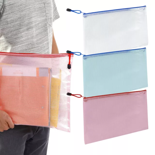 A3 Plastic Zip Wallet File Mesh Bags Storage Protective Document Folder Office