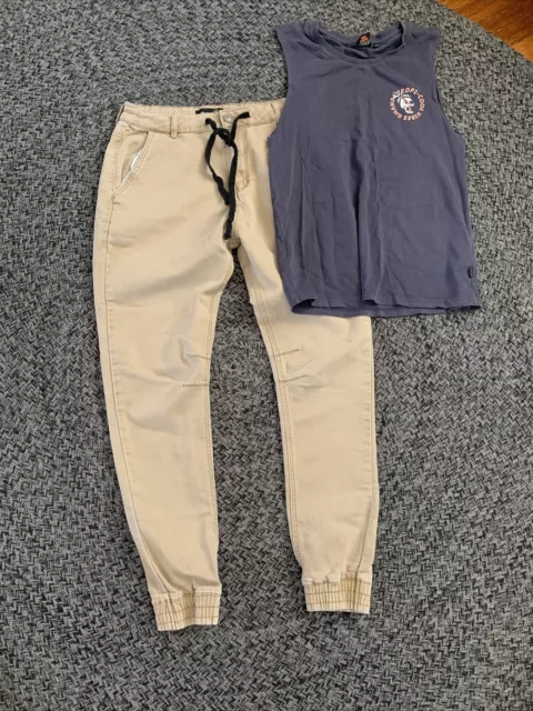 Boys size 30 jogger pants Brown and A Chanda Singlet  12/13