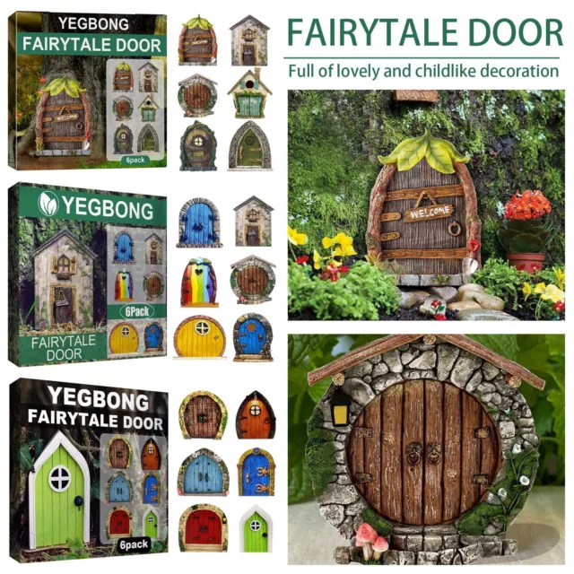 6Pcs Miniature Fairy Gnome Elf Window Door Wooden Home Garden Decor Ornaments AU