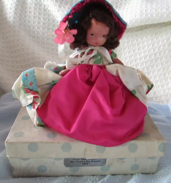 VTG 1940's NA Storybook Bisque Cabinet Doll #163 Little Miss Donnet 5" w Box