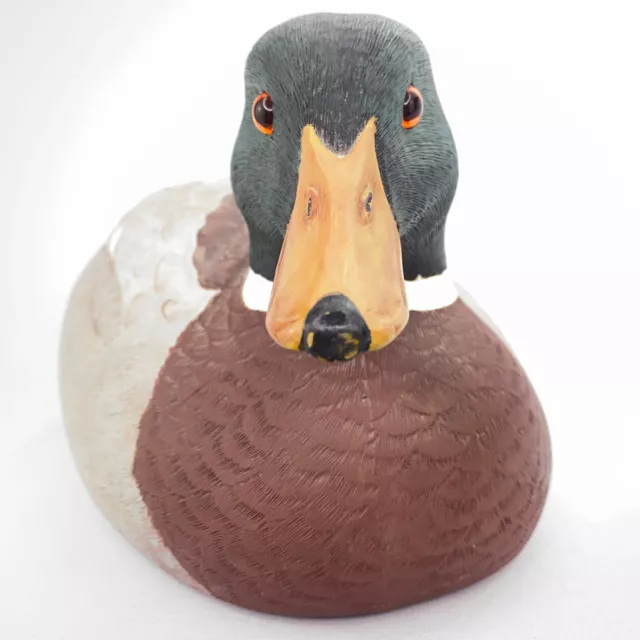 VTG Mallard Duck Decoy Figurine Hard Resin Ceramic with Glass Eyes Unsigned