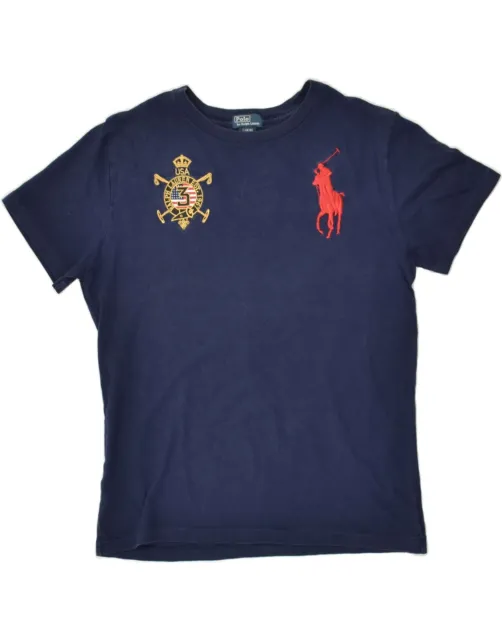 POLO RALPH LAUREN Boys Graphic T-Shirt Top 14-15 Years Large  Navy Blue AZ37