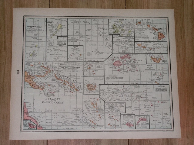 1895 Map Of Oceania Islands Bismarck Archipelago Hawaii Azores Canary Falklands