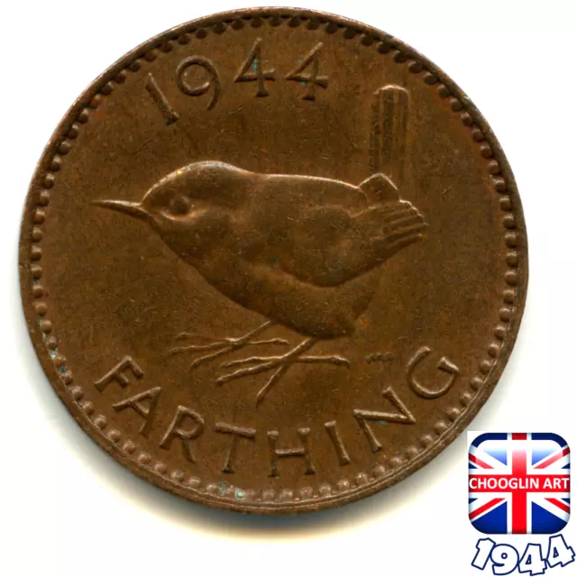 A BRITISH 1944 GEORGE VI FARTHING ¼d  coin, 80 Years Old!