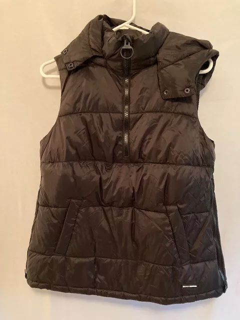 DKNY Womens Black Puffer Vest Size SMALL Polyester Nylon 1/4 Zip Removable Hood