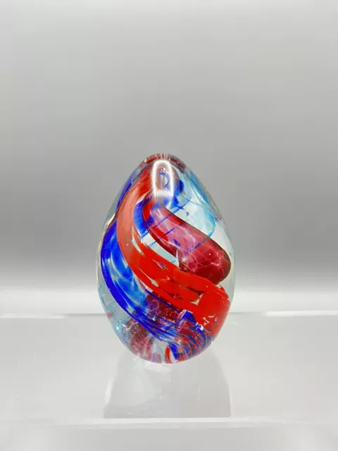 Glass Paperweight Egg Shaped Blue And Red