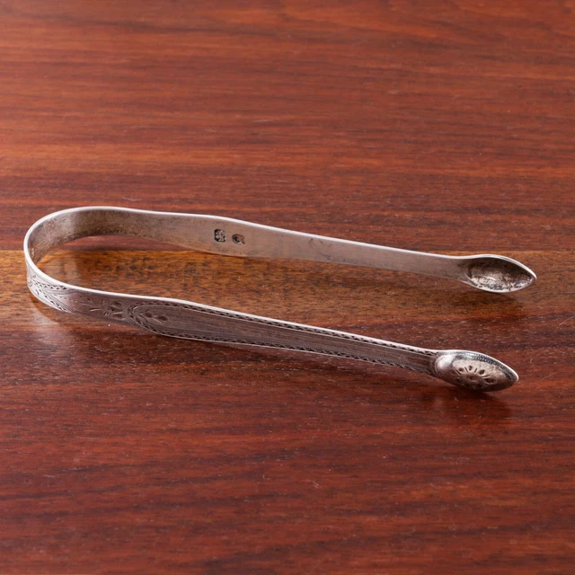 Rare Hester Bateman George Iii Sterling Silver Sugar Tongs Bright Cut 1774