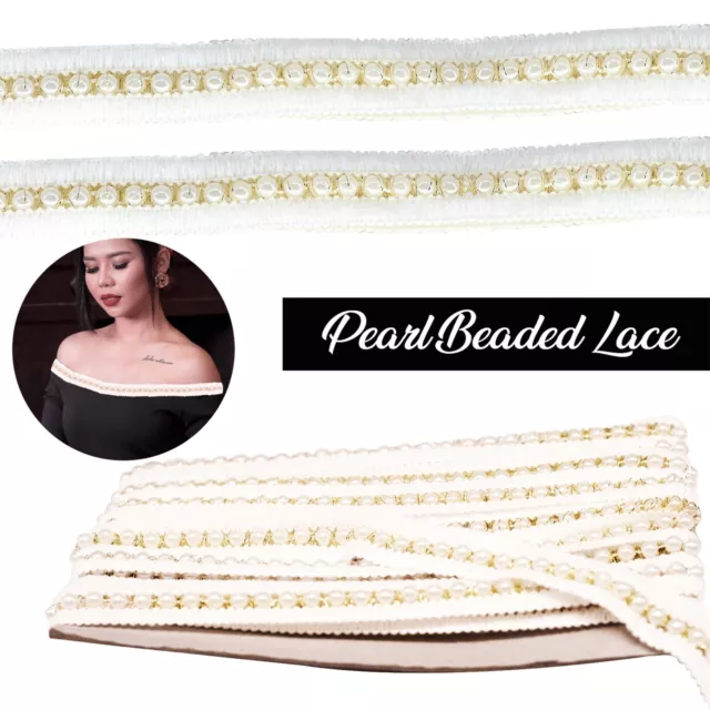 Pearl Lace Trim Ribbon Bridal Dress Fashion Decor Hat Bag DIY Crafts Curtains