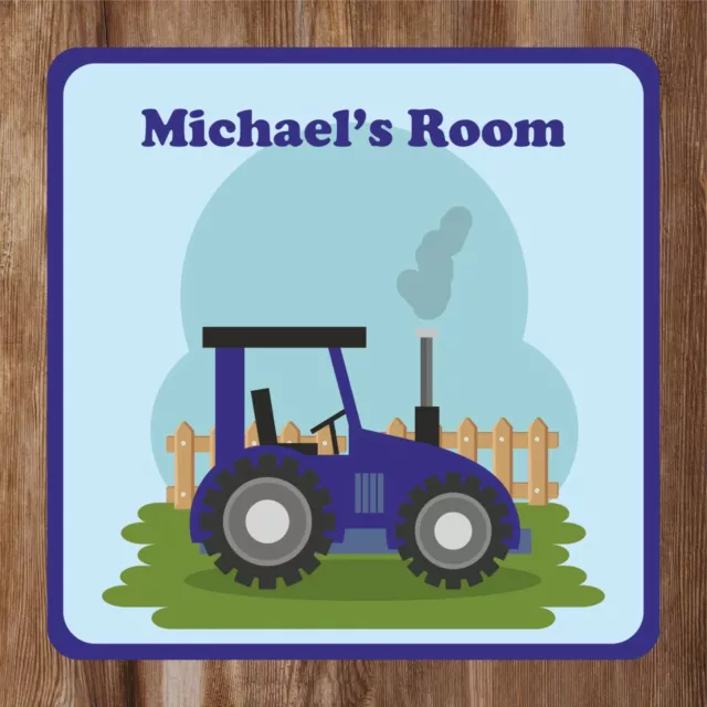 Blue Tractor Kids Bedroom Door Sign Personalised With Any Name