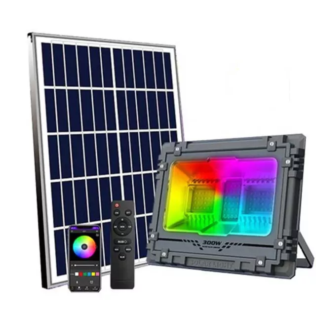 Projecteur LED Solaire RGBW 120° + Télécommande + Bluetooth + Rythme Musical