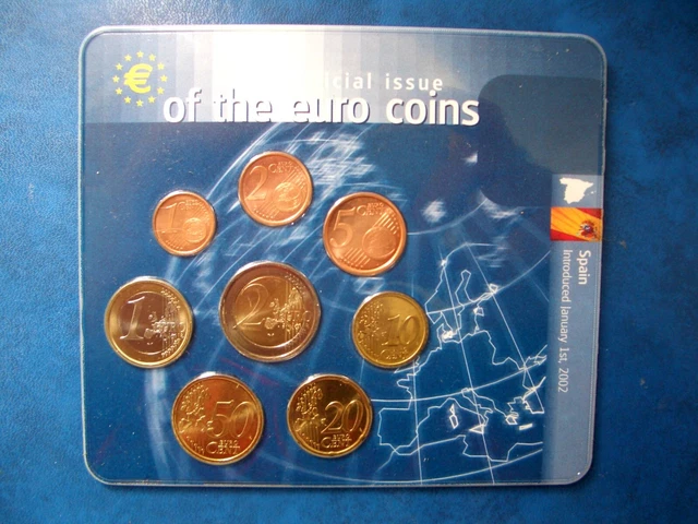 COFFRET BU  Espagne 2002 Série complète  1c A 2 Euros Plaquette sous Blister