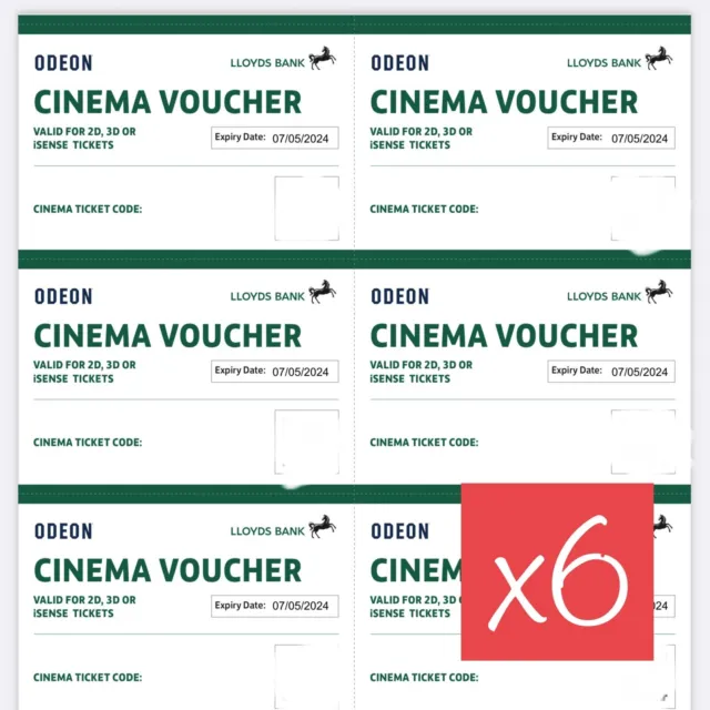 6 x Odeon Cinema Tickets Voucher Movie (2D, 3D, iSense) Exp 16/11/24 Fast Email