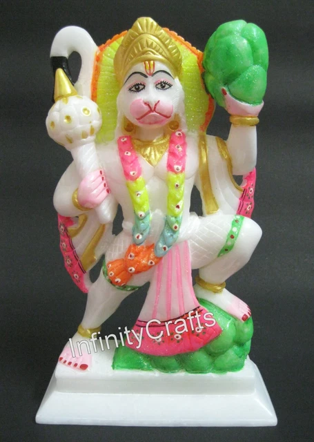 27.9cm Marbre Blanc Hanumann Ji Statue Fait à la Main Bajrangbali pour Maison
