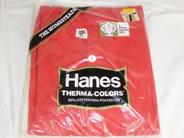 NOS Vtg 1983 Hanes Therma Colors BRIGHT Red Thermal Henley Style Shirt Sz M