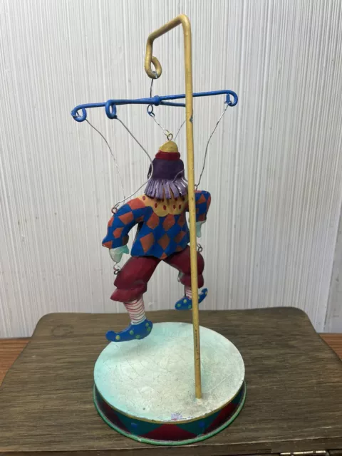 Circus Clown Marionette Puppet Tin Toy Folk Art Figurine Unique Collectible 3