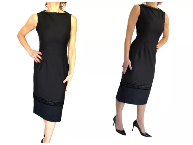 Viktor & Rolf Black Wool Cashmere Ruffle Satin Trim Sleeveless Sheath Dress 40 4