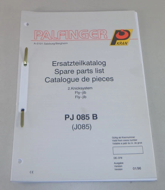 PARTS CATALOG/SPARE PARTS List Palfinger Knicksystem Pj 085 B Stand 01/