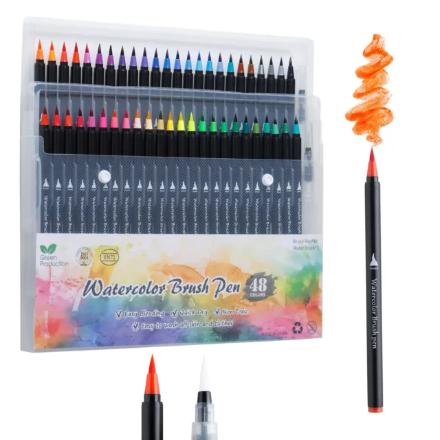 Watercolor Brush Pens Vibrant Markers Pre-Filled Color Precision Soft NylonBrush