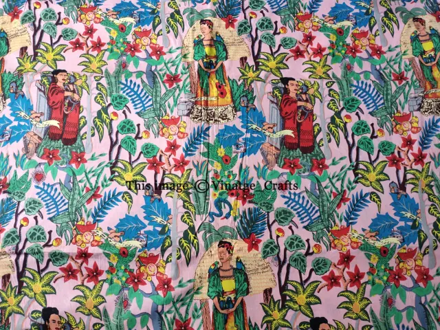 Lotto Di Multicolore Handmade Cotone Indiano Rosa Frida Kahlo Stampato Tessuto
