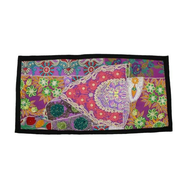 Vintage bordado patchwork indio hermoso tapiz bohemio colgante de pared Ag