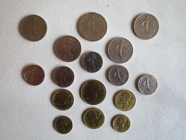 série de 16 pièces françaises avant l'euro: 2, 1 franc, 50, 20, 10 et 5 centimes