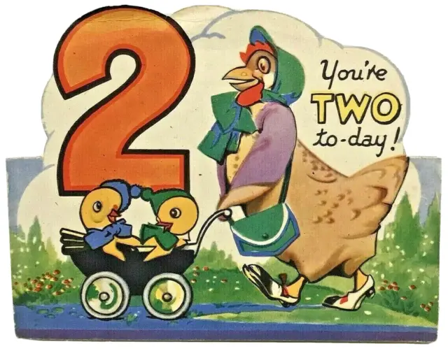 Vintage Raphael Tuck Greetings Card Anthropomorphic Hen Pushing Chickens Pram