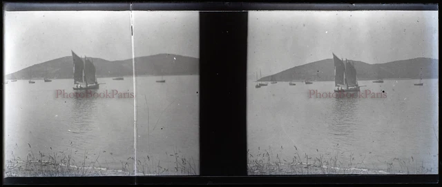 FRANCE Moulin Mer Bretagne 1928 Photo NEGATIVE Stereo Plaque verre CASSÉE