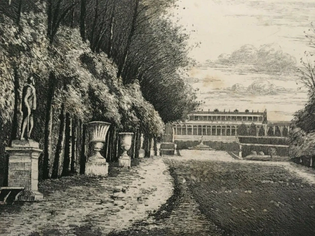 Gravure eau-forte Chabridon Le Tapis Vert Allée Royale des jardins de Versailles