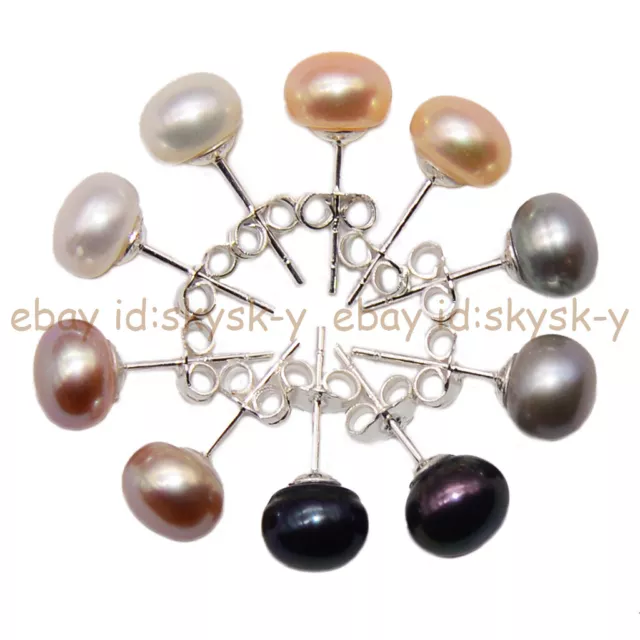 Lotes de pendientes de plata perla de agua dulce naturales genuinos multicolores Akoya