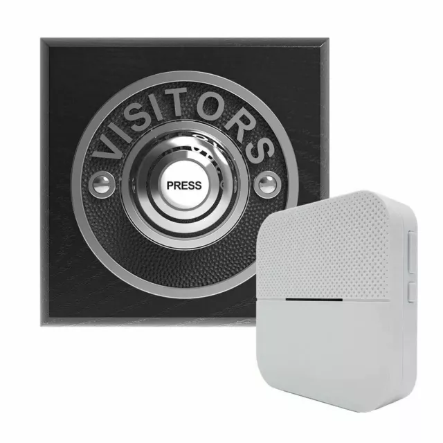Traditional Square Wireless Doorbell VISITORS in Black Ash and Chrome
