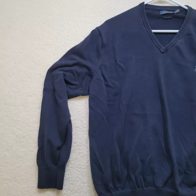 POLO RALPH LAUREN Men’s V-neck Sweater Navy Blue Pullover 100% Pima ...