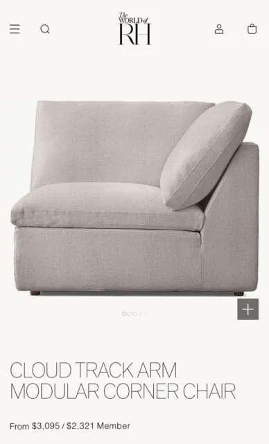 RH Cloud Track Arm Modular Corner Chair Slipcover Linen Dove MSRP $2,195!
