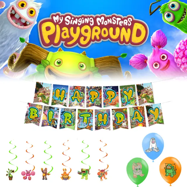 Cute My Singing Monsters Party Decor Balloon Venue Layout Prop Birthday Banner