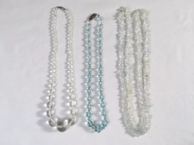 Lot of 3 Clear Crystal Aqua Beaded Necklaces Costume Fashion Jewelry