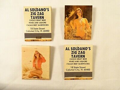 Set of 4 Swimsuit Girl Matchbooks 1960’s Zig Zag Tavern Calumet City IL Mobster