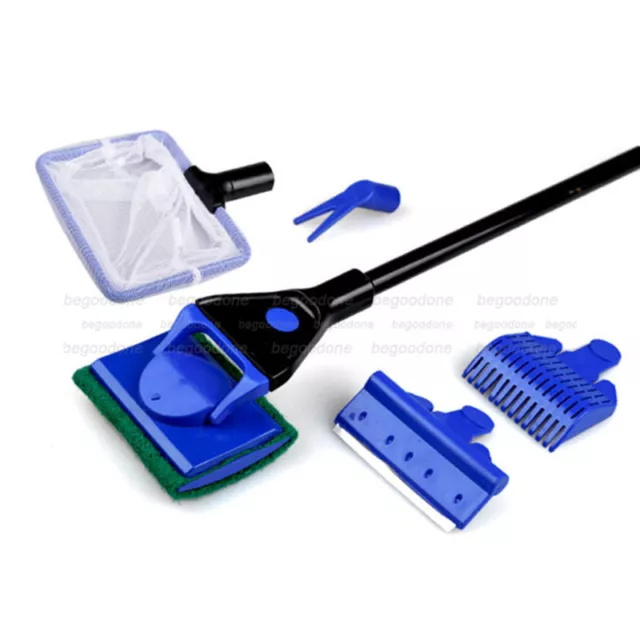 5 in 1 Aquarium Glass Cleaner Gravel Fork Net Sponge Fish Tank Plastic Tools Set