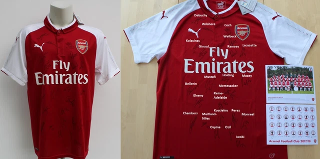 2017-18 Arsenal Home Shirt Squad Signed inc. Ozil, Giroud & Wilshere + COA & Map
