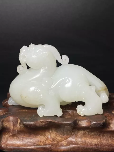 Chinese Exquisite Handmade Brave Troops carving Hetian Jade Statue