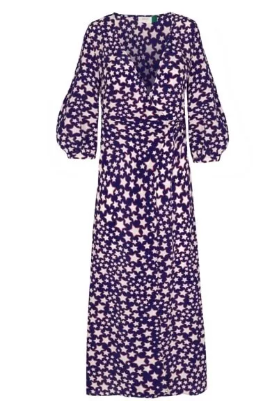 Rixo Phoebe Silk Star Print Wrap Dress Size M