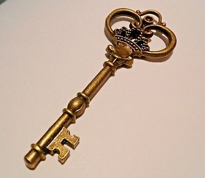 Large Key Pendant Skeleton Key Pendant Antiqued Bronze Big Skeleton Key 85mm
