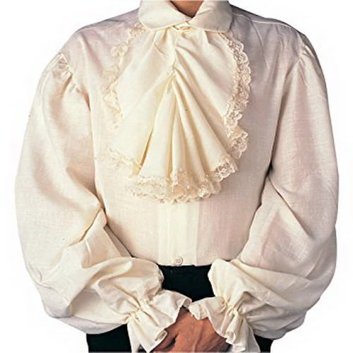 Colonial Shirt Men's Ivory 18th Century Ruffled Collar Period Costume Shirt  XL