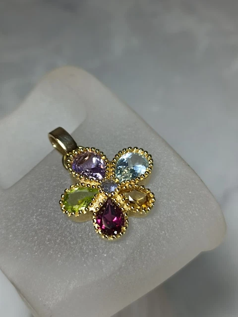Pendentif En Or 18 Carats Et Pierres Fines Criso - Aigue-marine Bleue, Forme Fleur