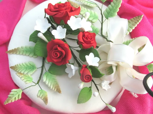 Pasta de goma azúcar rosas rojas helecho rosa hojas flores fondant decoración de pasteles Pasta de goma azúcar rosas rojas helecho rosa hojas flores fondant decoración de pasteles
