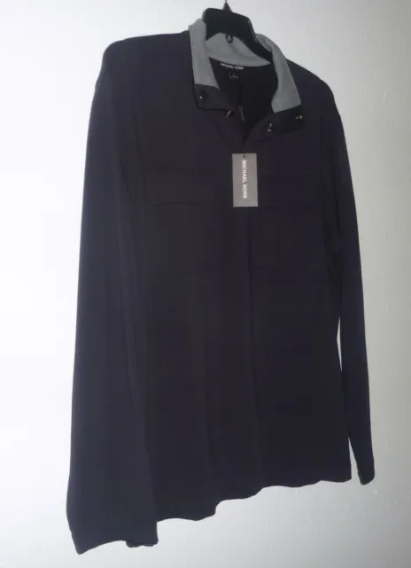 Chemise noire homme Michael Kors manches longues Henley pull en tricot taille L neuf avec étiquettes 3
