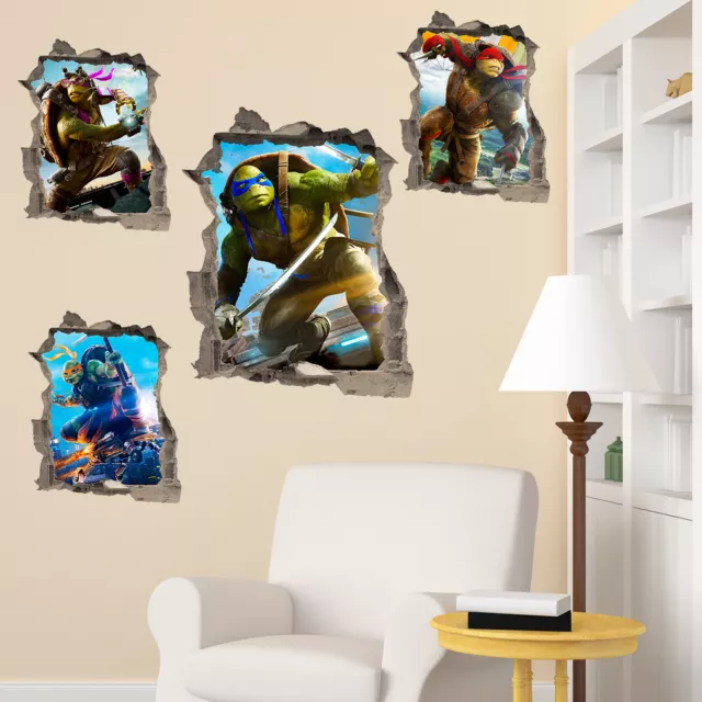 Teenage Mutant Ninja Turtles in Wall Crack Decal Stickers Bedroom Kids TMNT 2