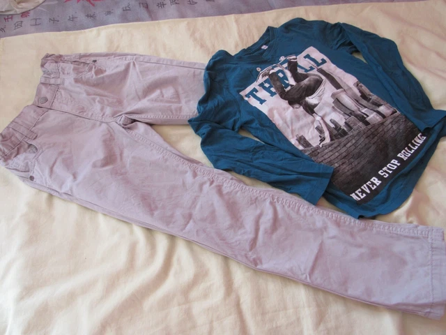 Lot T-Shirt C&A + Pantalon Jean Gémo Garçon 8 Ans - Occasion Très Bon État, 100% Coton, 2 Pièces, Décontracté