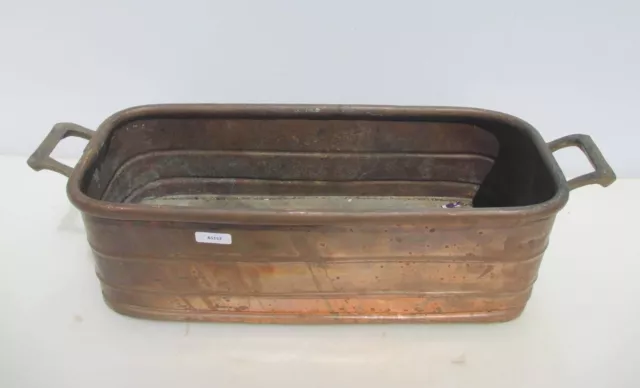 Vintage Copper Trough Tub Old Brass Handles Planter Plant Pot Antique 18"